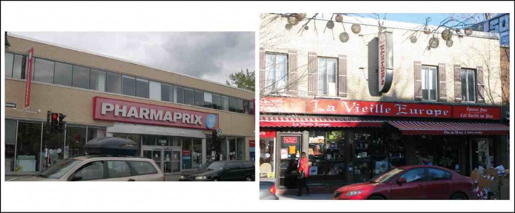 Figure 4 : Le magasin Pharmaprix, qui a remplacé le magasin Warshaw, jouxte l’épicerie la Vieille Europe (Poulot, 2011)