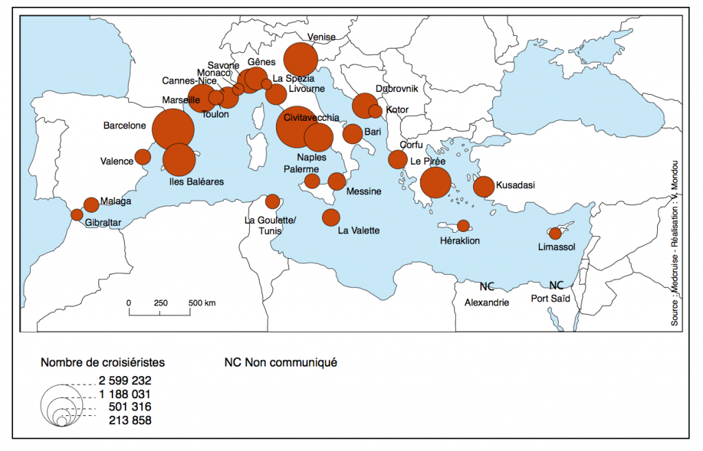 Trafic passagers des principaux ports méditerranéens en 2013 (source : Medcruise 2014, réalisation personnelle) 