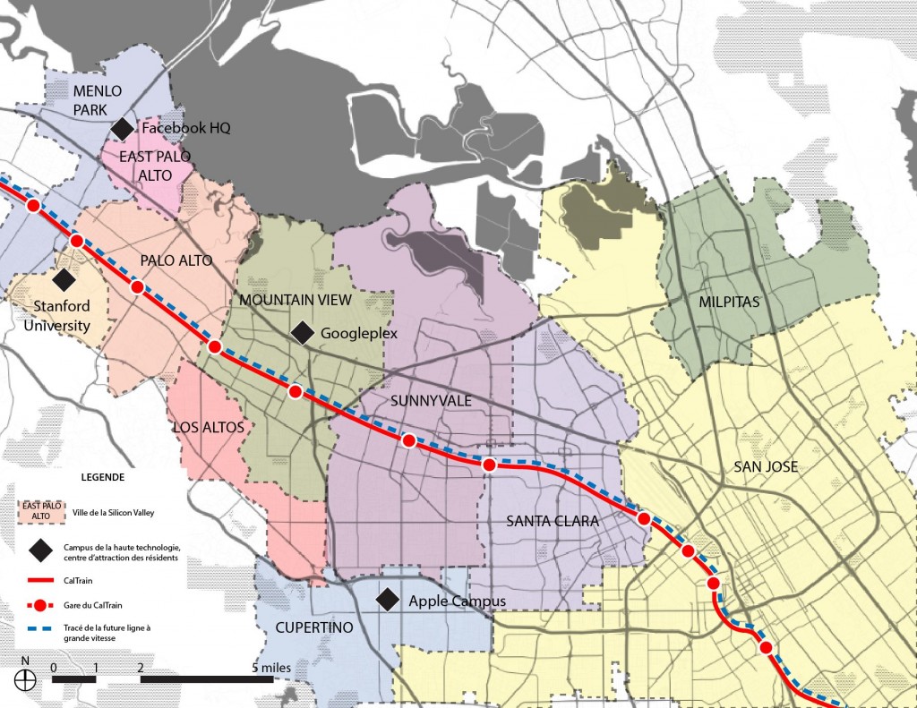 3. Carte représentant l'ensemble régional de la Silicon Valley, également appelée la South Bay (Maaoui, 2015).