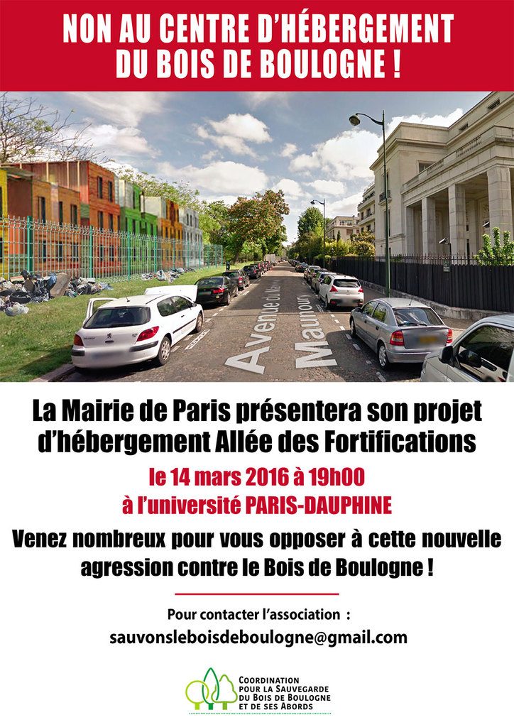 4. Tract avec image de synthèse non-validée par les architectes (association « sauvons le bois de Boulogne », 2016)