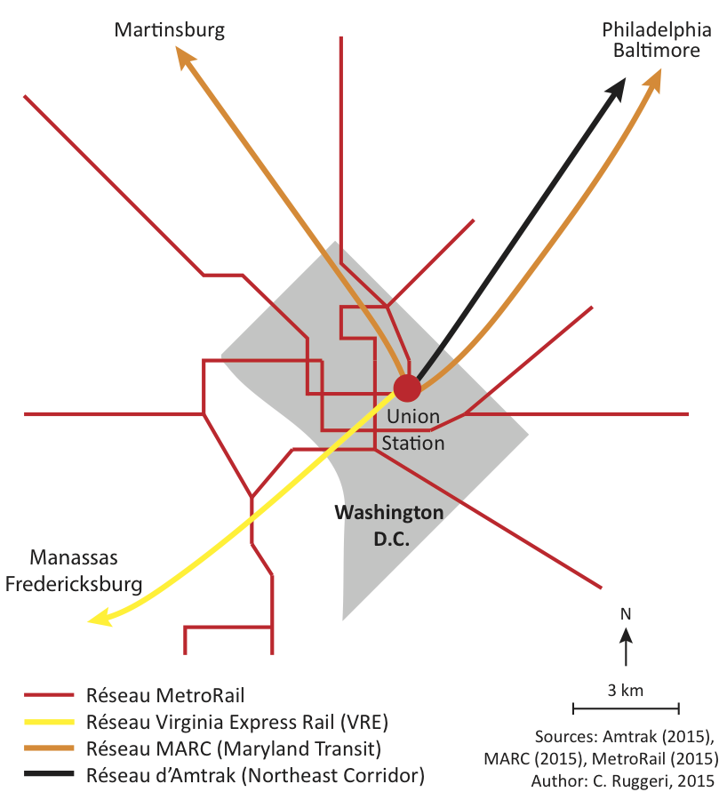 3. Les réseaux ferroviaires desservant Union Station (Ruggeri, 2015)