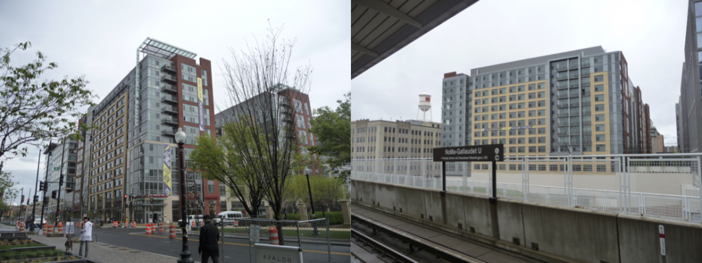 8. Le quartier de NoMa : appartements à louer à gauche, vue depuis la station de NoMa-Gallaudet U à droite (Ruggeri, 2015)
