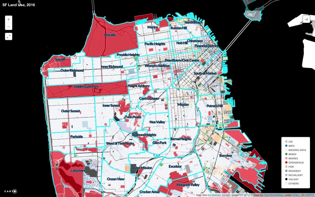 2. Usage des sols et toponymie des quartiers de San Francisco , (Anti-Eviction Mapping Project, 2016)