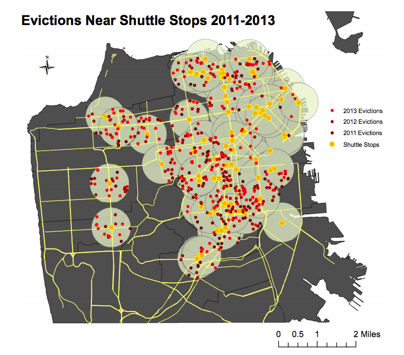 3. Arrêts de bus privés et expulsions locatives, 2011-2013 (Anti-Eviction Mapping Project, 2014)